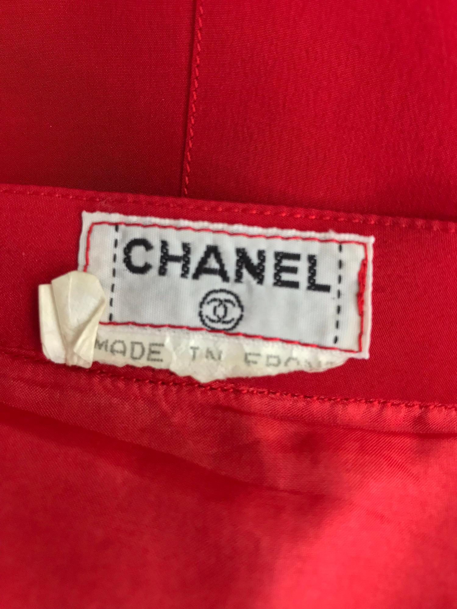 Chanel Red Silk Stitch Down Pleated Skirt  8