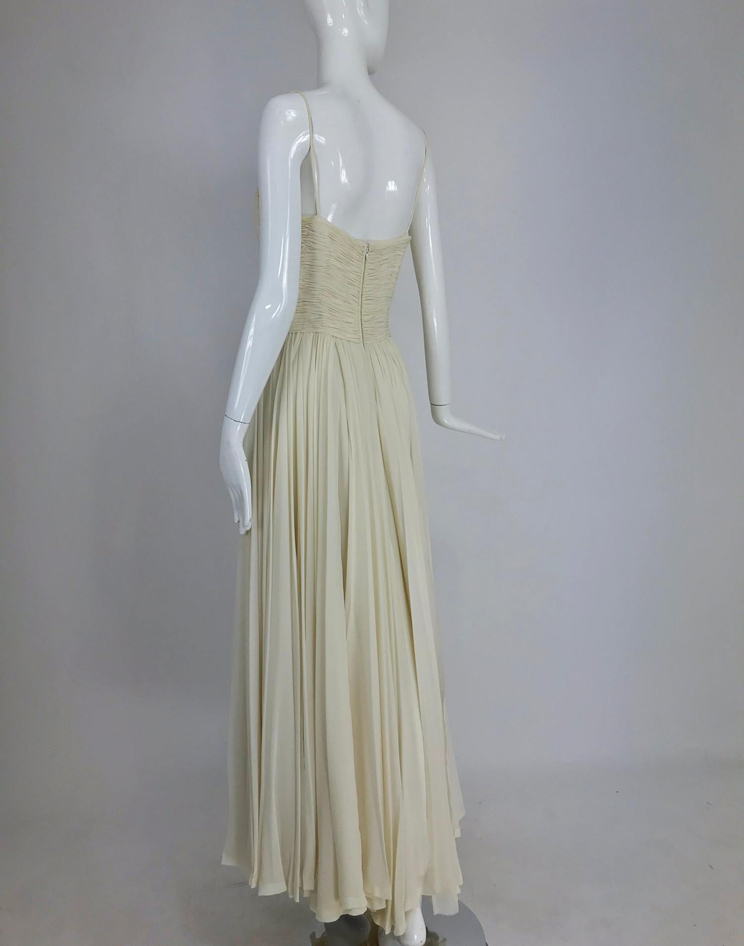 Women's  Fernanda Gattinoni Couture Ivory pleated silk chiffon evening gown 1950s