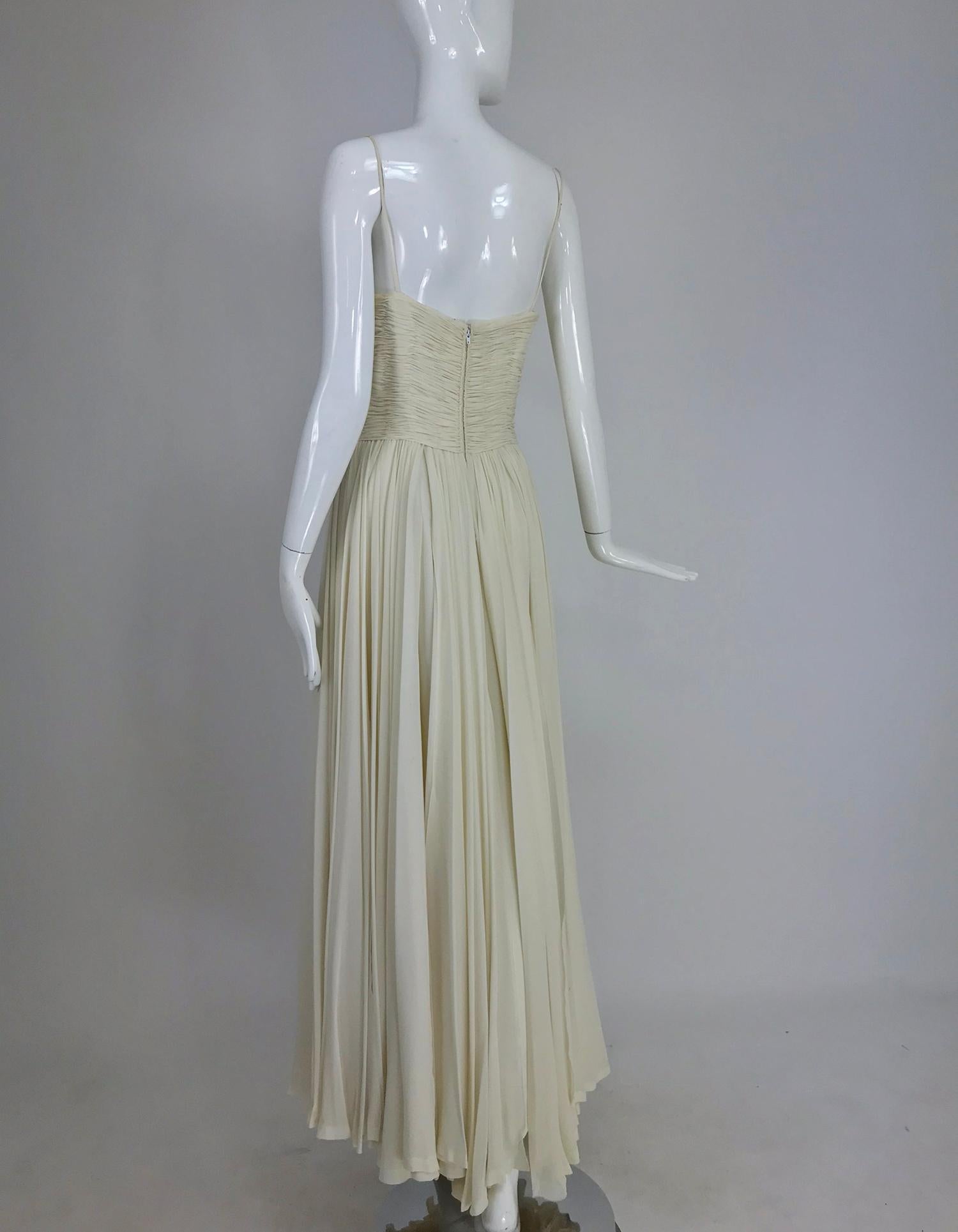  Fernanda Gattinoni Couture Ivory pleated silk chiffon evening gown 1950s 1