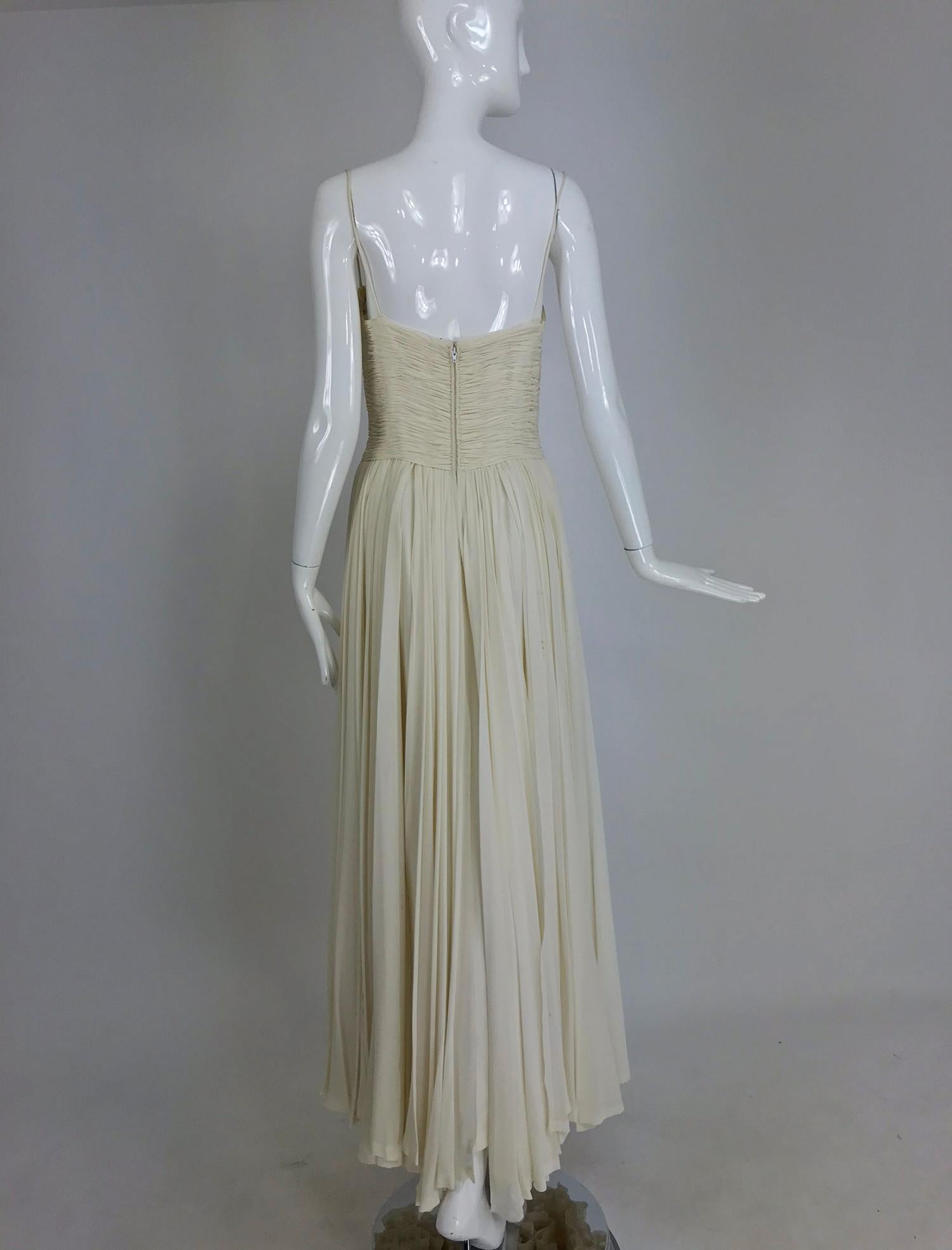  Fernanda Gattinoni Couture Ivory pleated silk chiffon evening gown 1950s 2