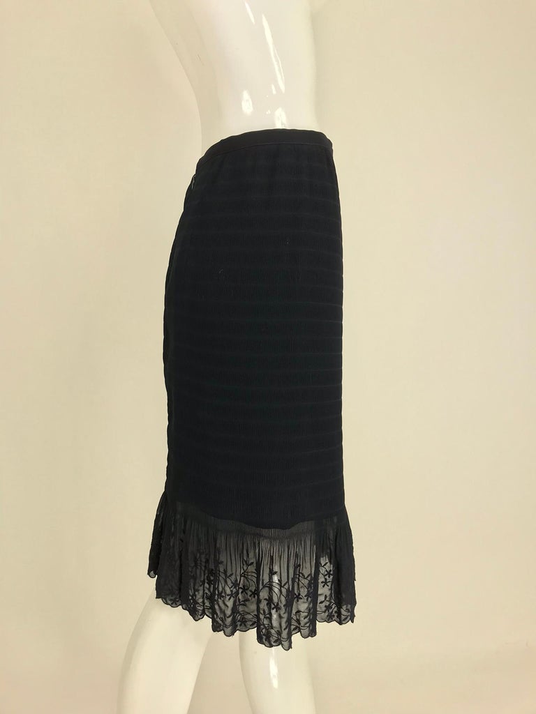 Valentino ruched black chiffon embroidered lace hem skirt at 1stDibs