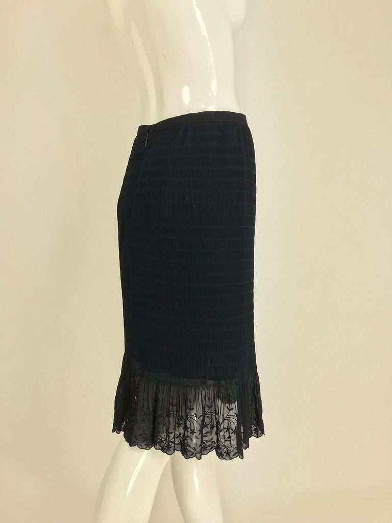 Valentino ruched black chiffon embroidered lace hem skirt at 1stDibs