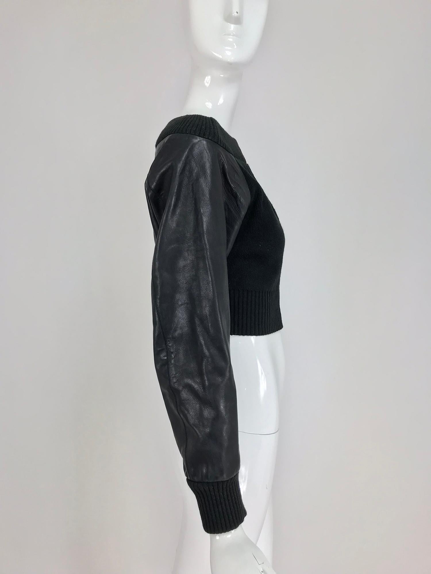 Black Jean Paul Gaultier black leather and Knit Off the Shoulder Jacket 1990s