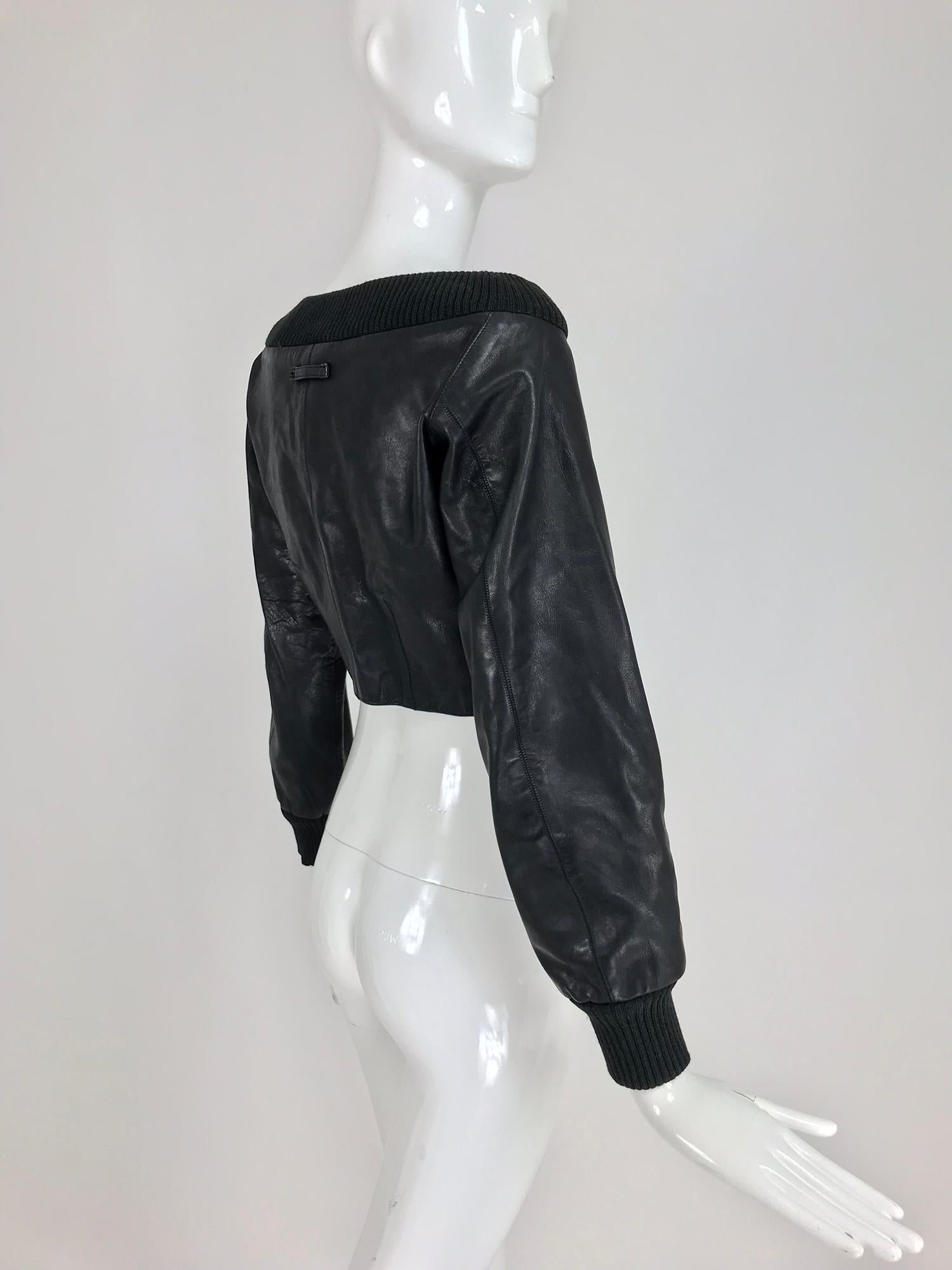 Jean Paul Gaultier black leather and Knit Off the Shoulder Jacket 1990s In Excellent Condition In West Palm Beach, FL