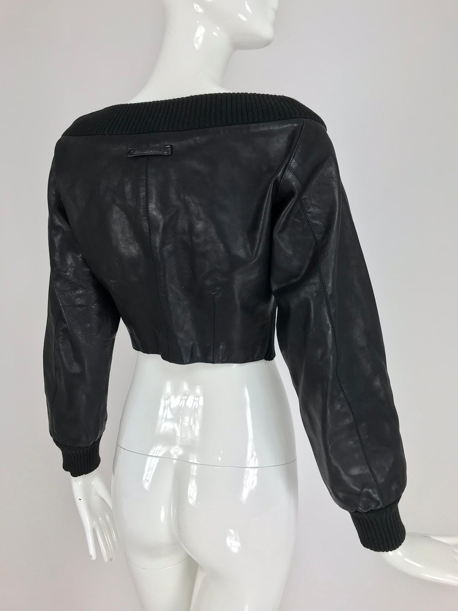 Women's Jean Paul Gaultier black leather and Knit Off the Shoulder Jacket 1990s