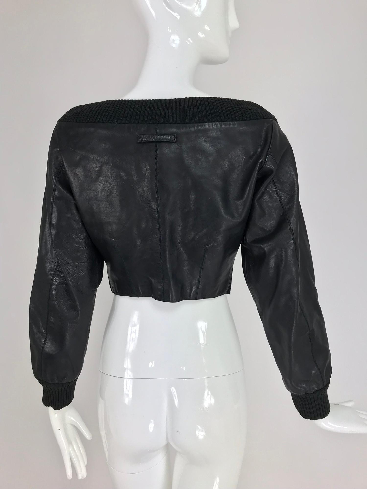 Jean Paul Gaultier black leather and Knit Off the Shoulder Jacket 1990s 1