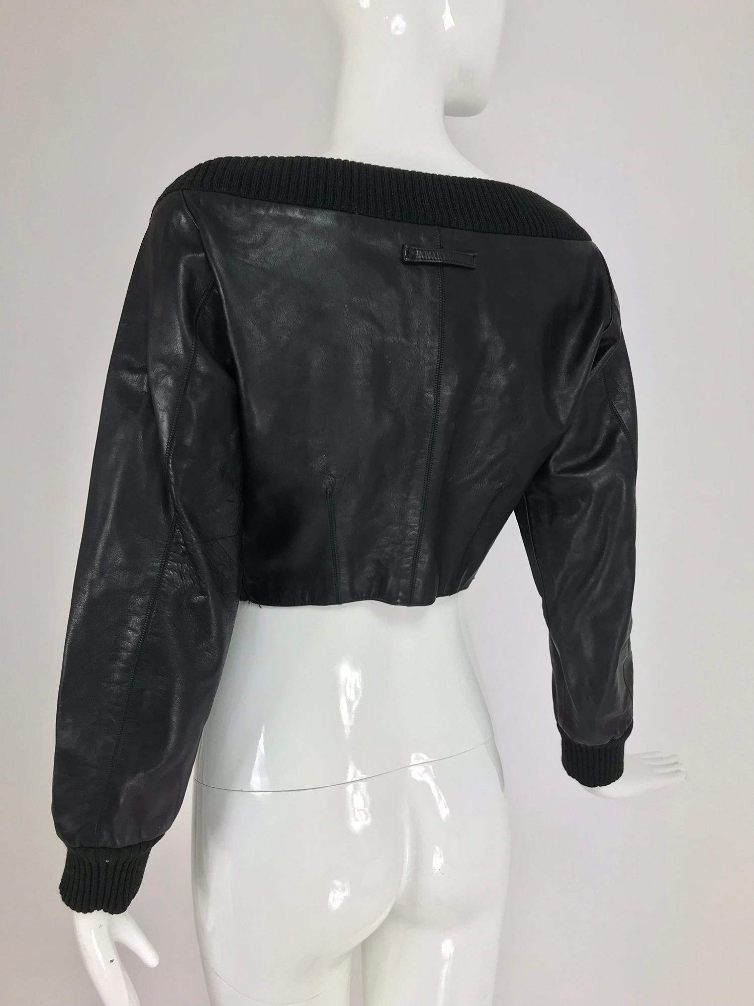 Jean Paul Gaultier black leather and Knit Off the Shoulder Jacket 1990s 2