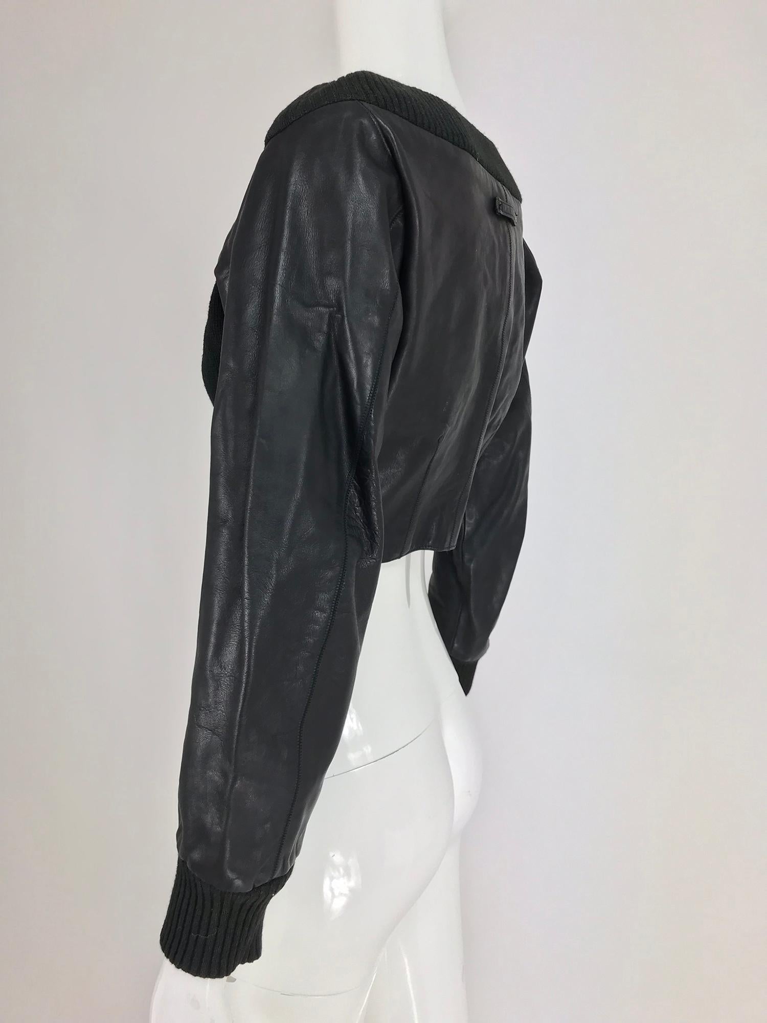 Jean Paul Gaultier black leather and Knit Off the Shoulder Jacket 1990s 3