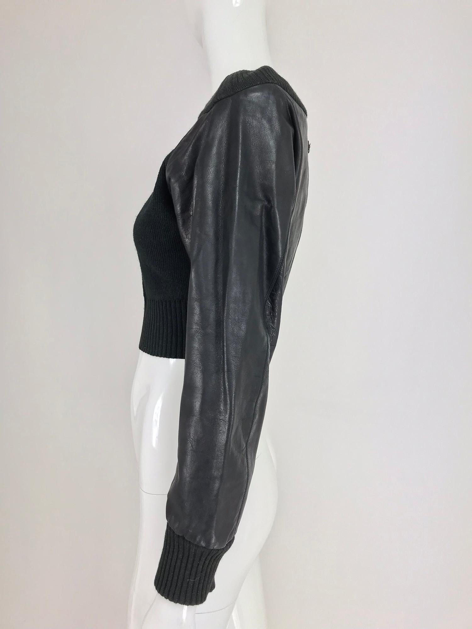 Jean Paul Gaultier black leather and Knit Off the Shoulder Jacket 1990s 4