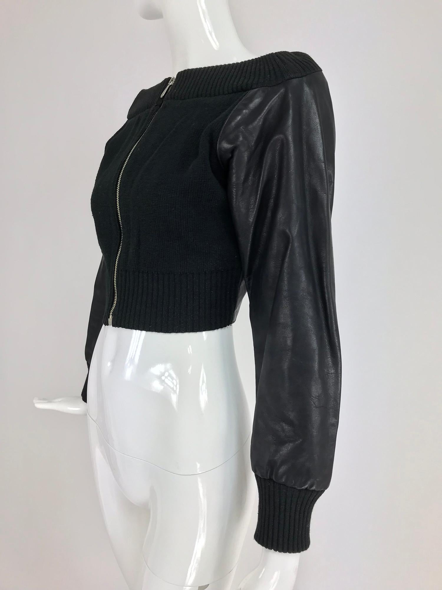 Jean Paul Gaultier black leather and Knit Off the Shoulder Jacket 1990s 5