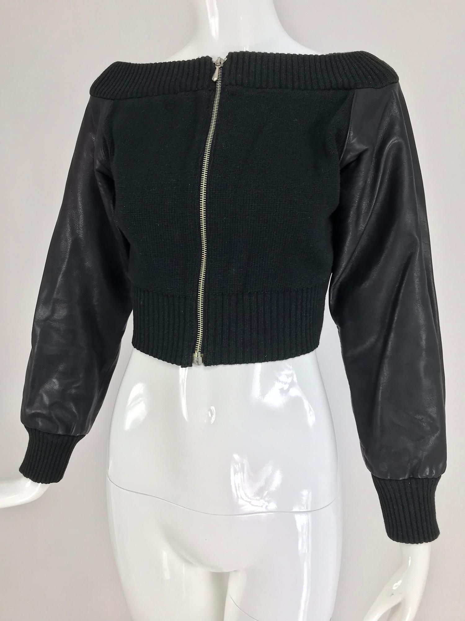 Jean Paul Gaultier black leather and Knit Off the Shoulder Jacket 1990s 6