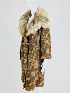 Abraham & Straus Tapestry coat with fur collar and wrap belt, 1960s
