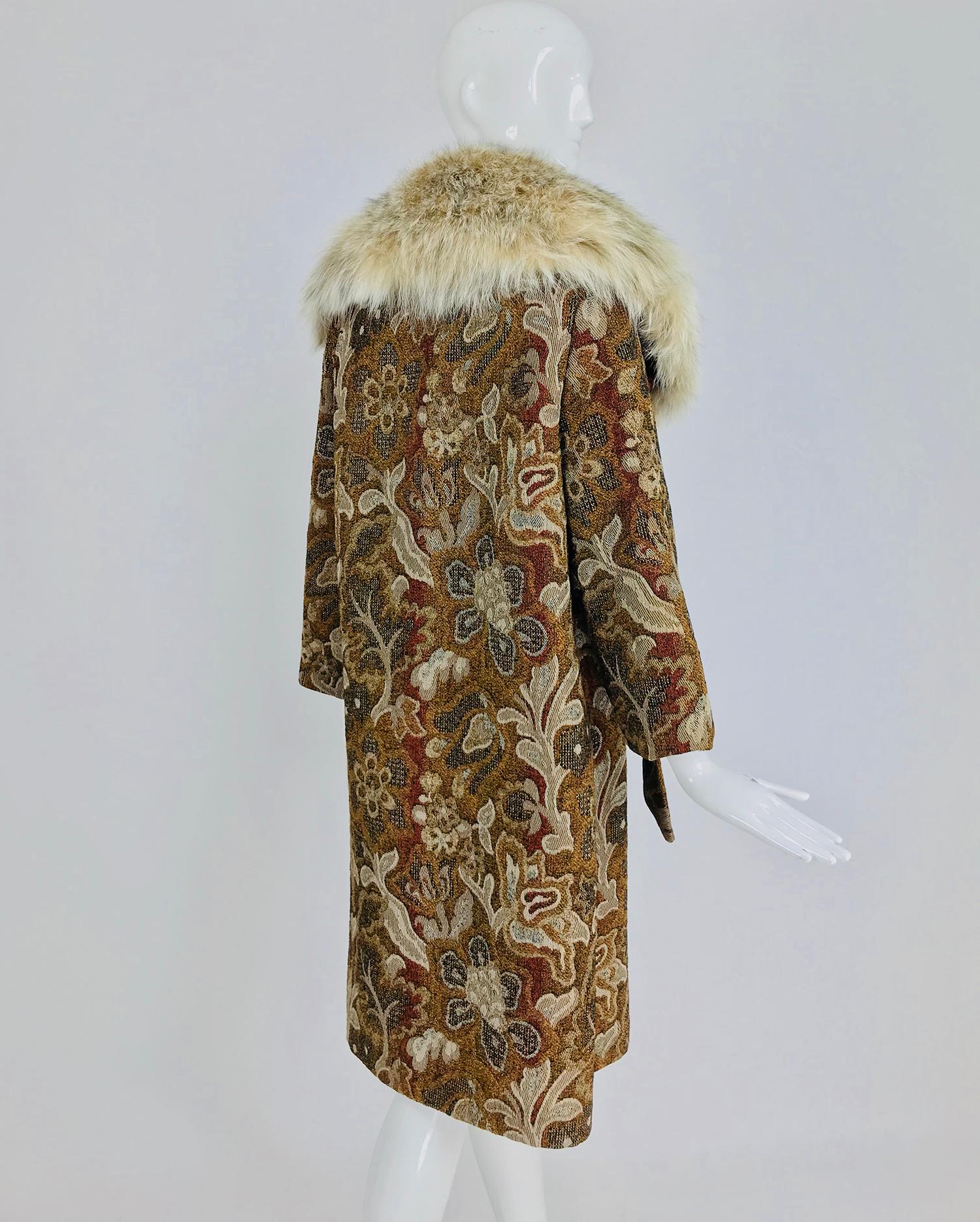 Women's Abraham & Straus Tapestry coat with fur collar and wrap belt, 1960s 