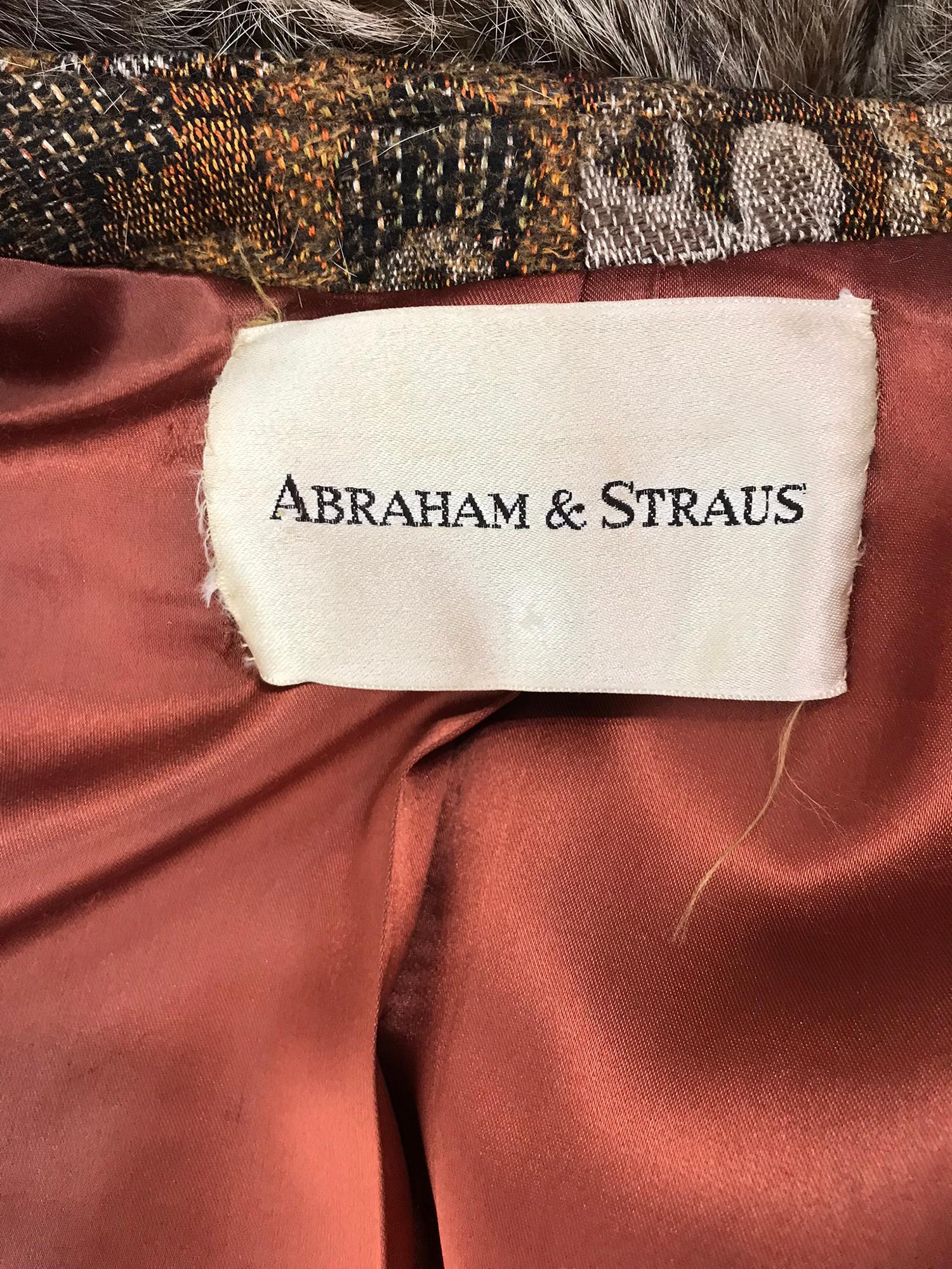 Abraham & Straus Tapestry coat with fur collar and wrap belt, 1960s  6