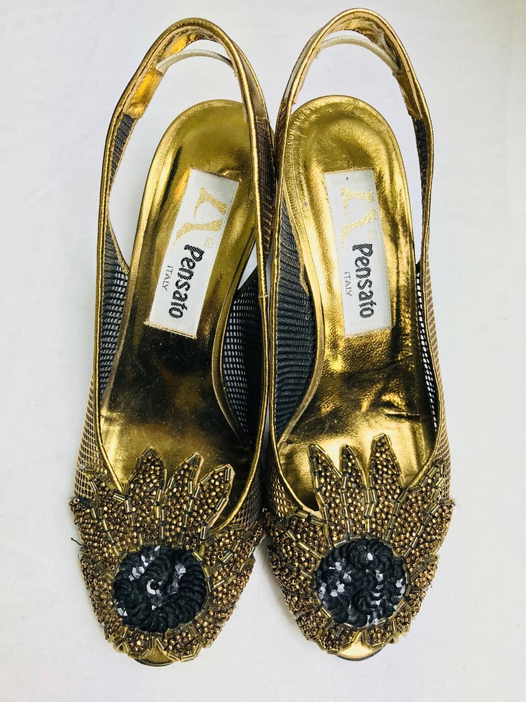 Pensato gold mesh beaded ball heel shoes, 1970s For Sale at 1stDibs ...