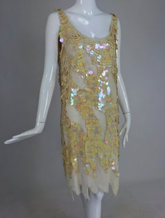 Swee Lo Beaded Iridescent Paillette 1920s flapper style dress, 1980s