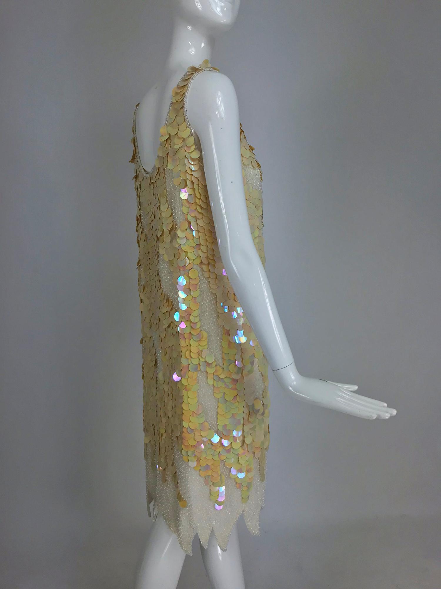 Swee Lo Beaded Iridescent Paillette 1920s flapper style dress, 1980s  In New Condition In West Palm Beach, FL