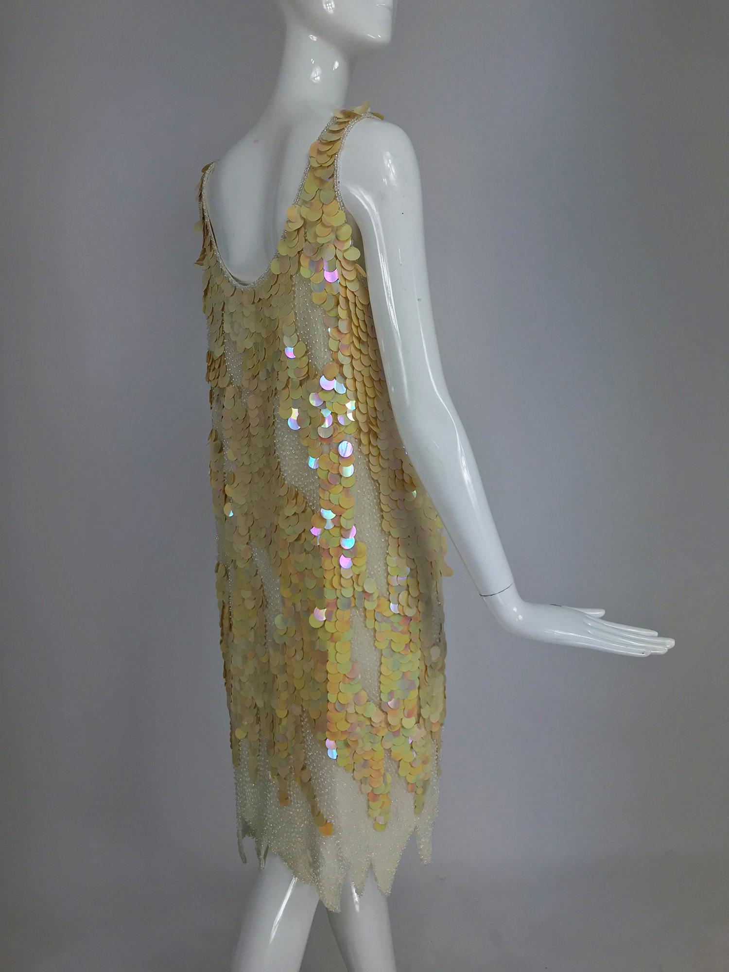 Women's Swee Lo Beaded Iridescent Paillette 1920s flapper style dress, 1980s 