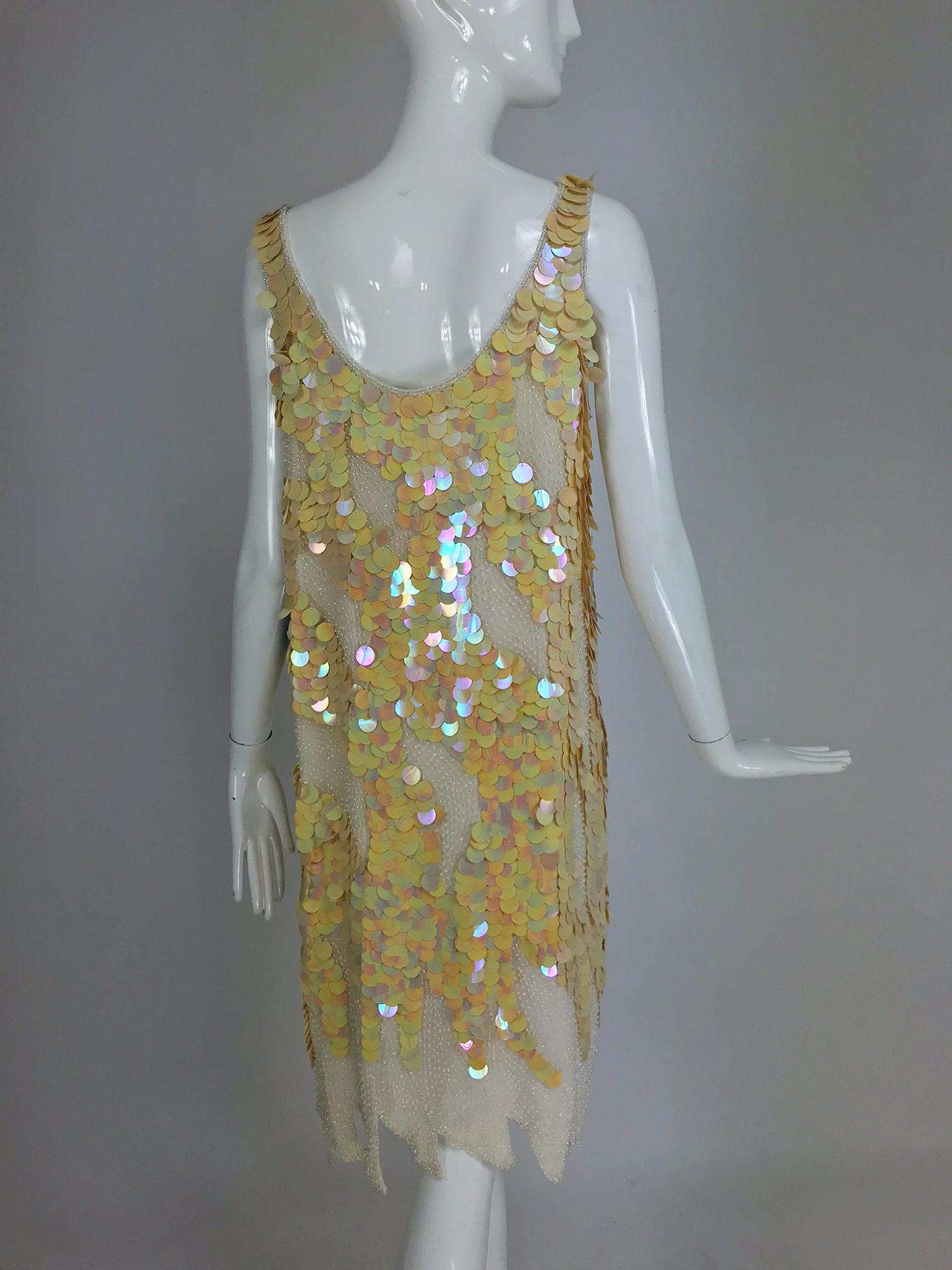 Swee Lo Beaded Iridescent Paillette 1920s flapper style dress, 1980s  2