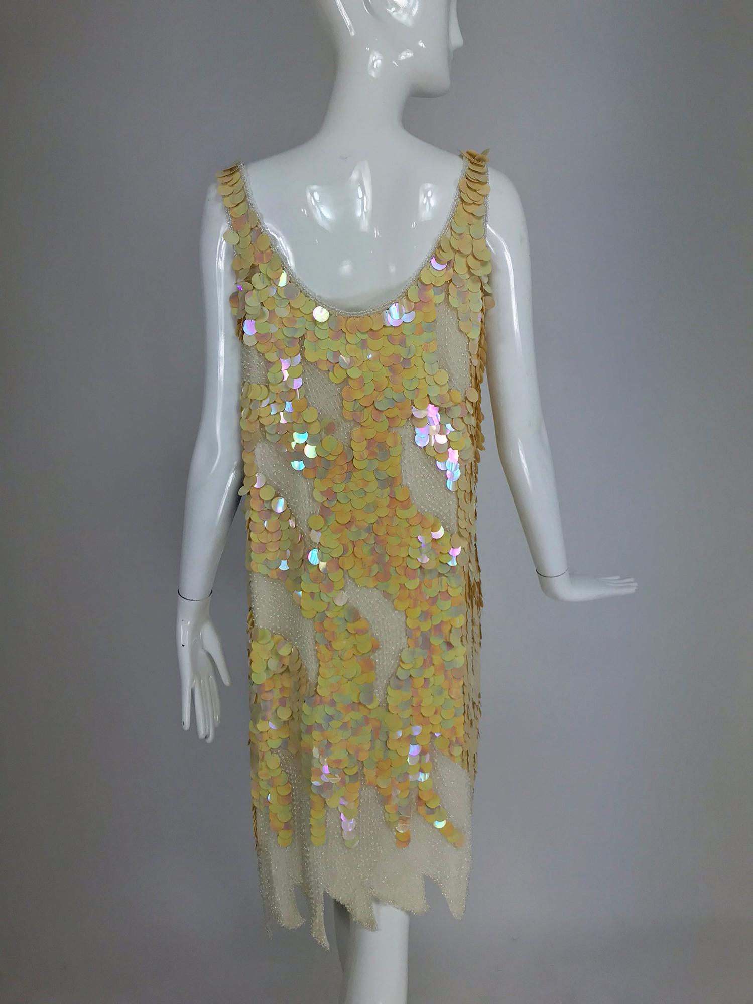 Swee Lo Beaded Iridescent Paillette 1920s flapper style dress, 1980s 3