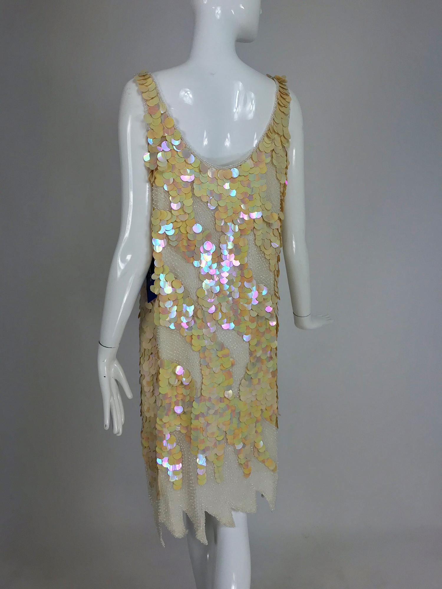 Swee Lo Beaded Iridescent Paillette 1920s flapper style dress, 1980s  4
