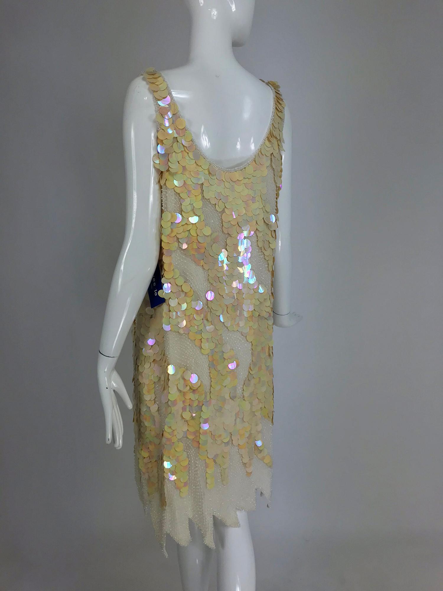 Swee Lo Beaded Iridescent Paillette 1920s flapper style dress, 1980s  5