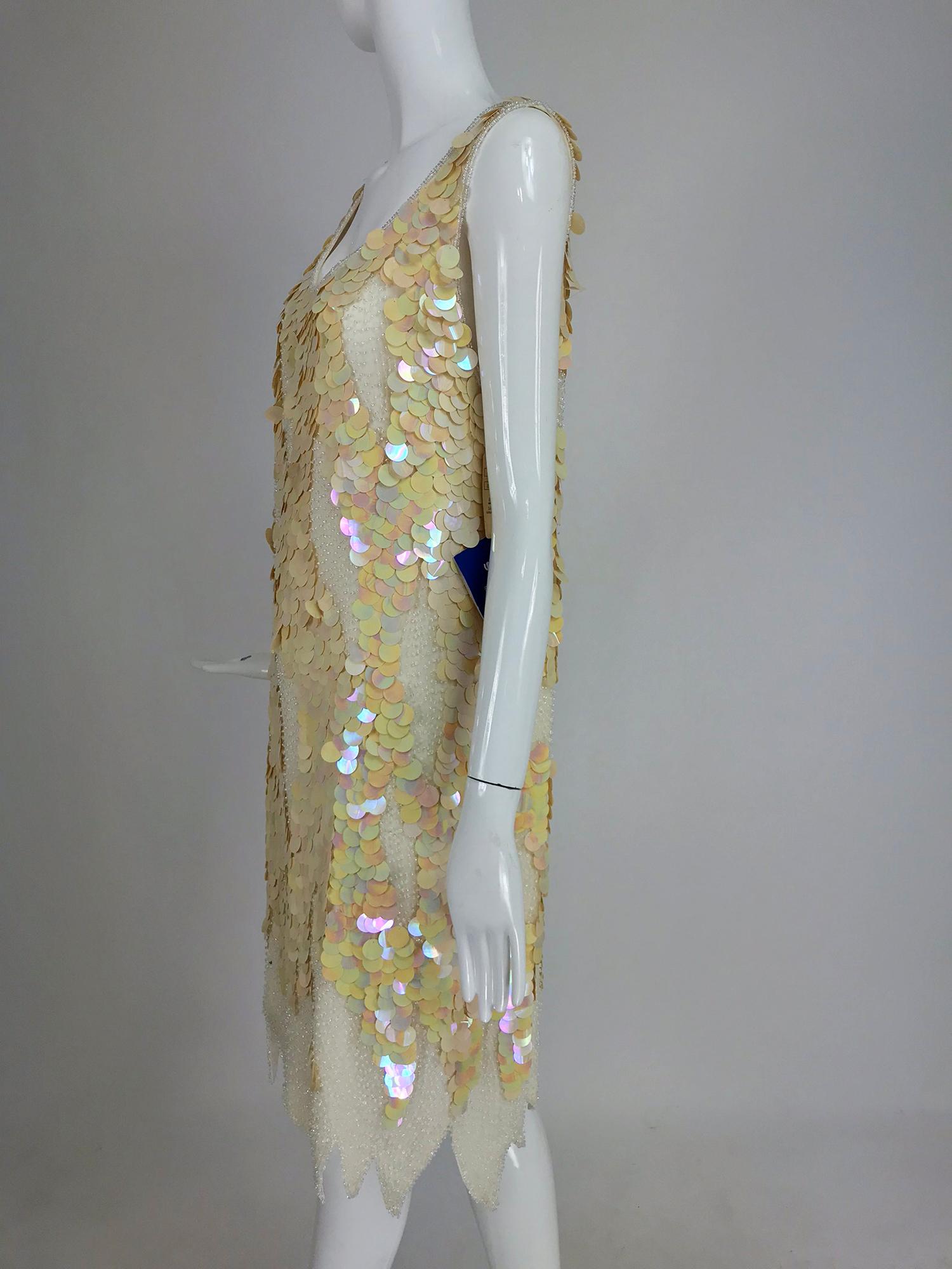 Swee Lo Beaded Iridescent Paillette 1920s flapper style dress, 1980s  6