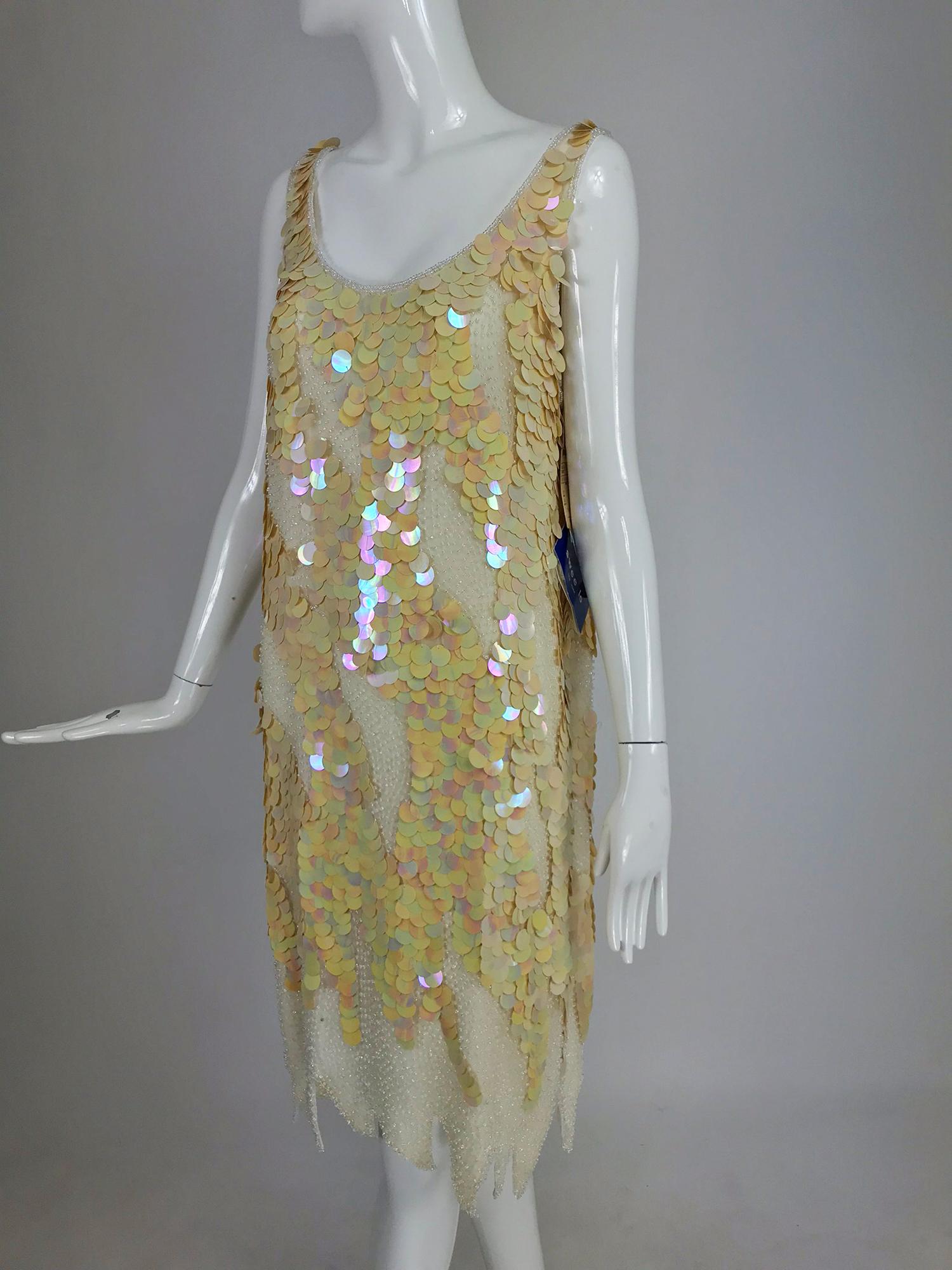Swee Lo Beaded Iridescent Paillette 1920s flapper style dress, 1980s  7