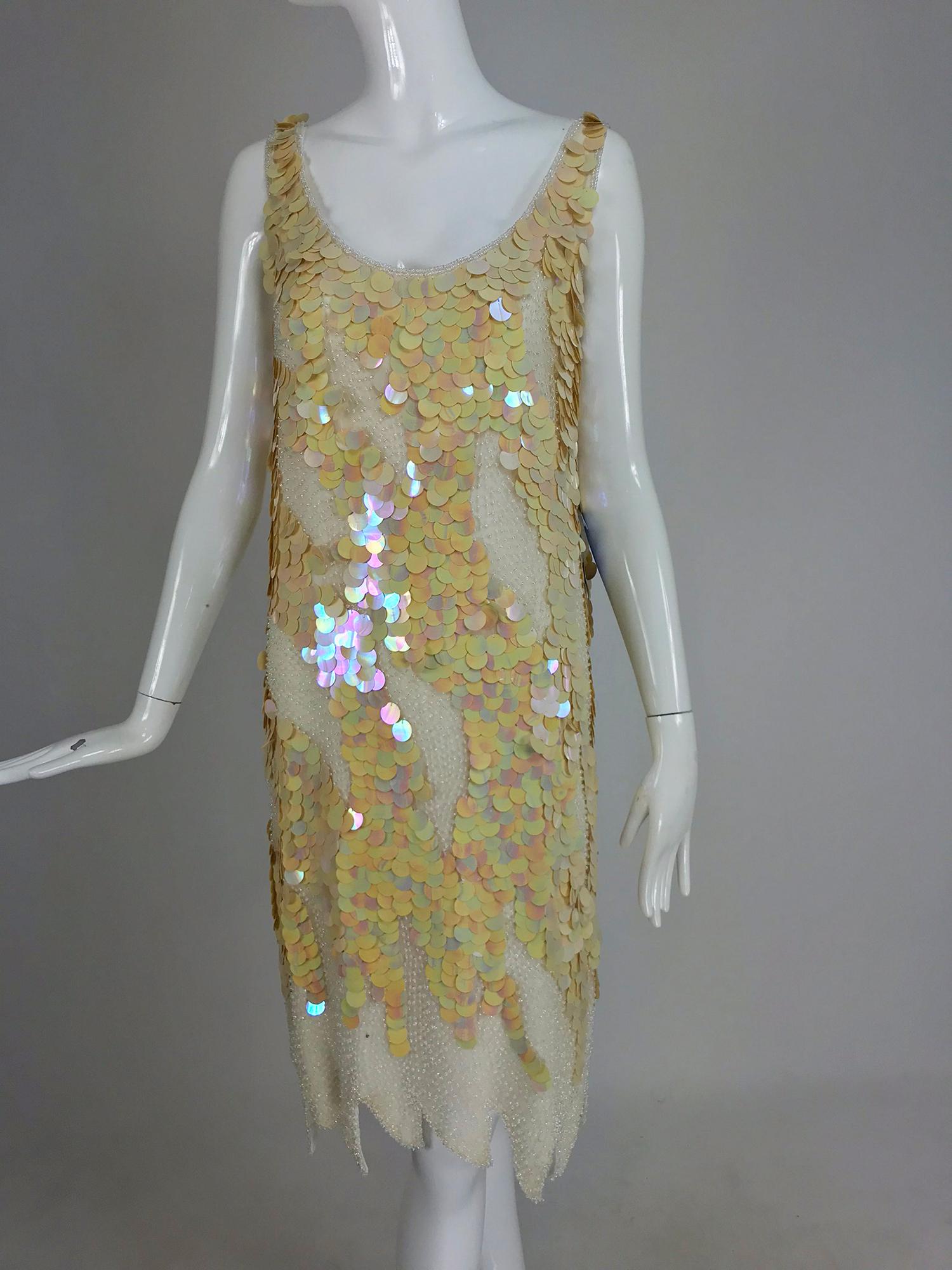 Swee Lo Beaded Iridescent Paillette 1920s flapper style dress, 1980s  9