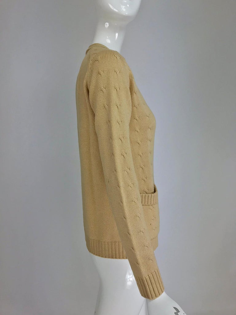 Hermes tan cashmere silk cable knit cardigan sweater 1960s For 