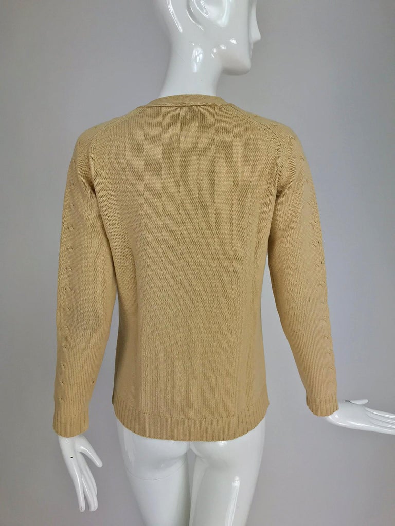 Hermes tan cashmere silk cable knit cardigan sweater 1960s For Sale at