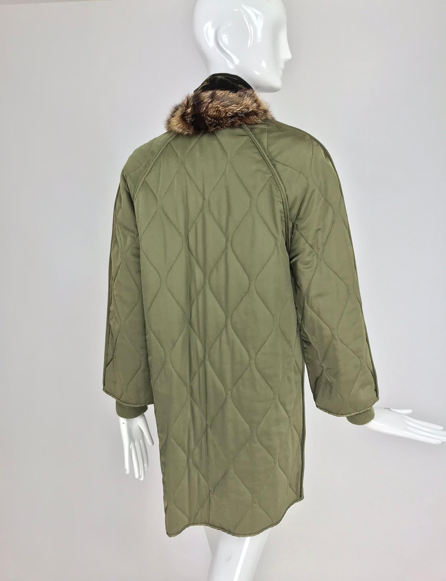 Women's Gianfranco Ferre Olive Velvet and Fur Trimmed quilted jacket and sweater 1990s