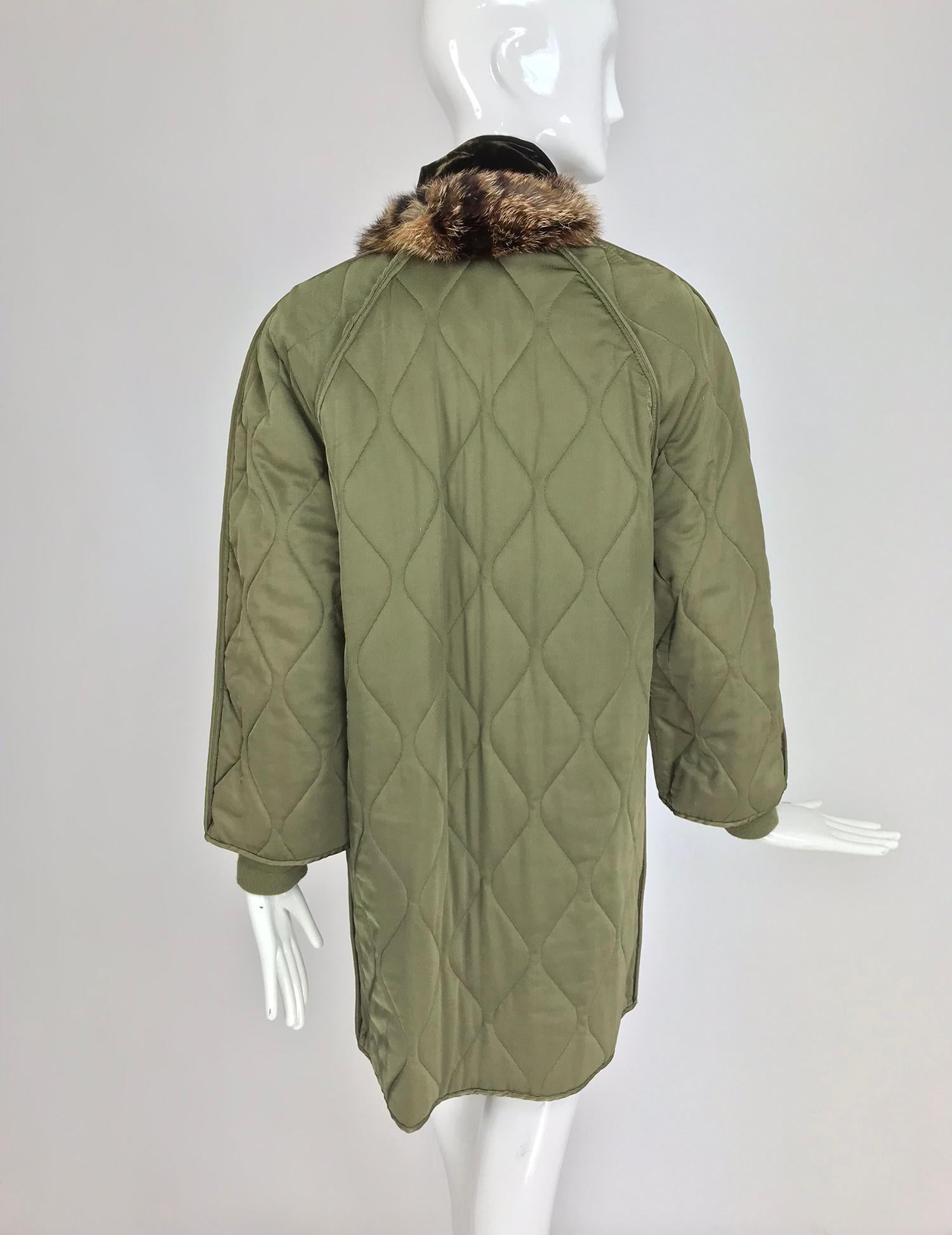 Gianfranco Ferre Olive Velvet and Fur Trimmed quilted jacket and sweater 1990s 1