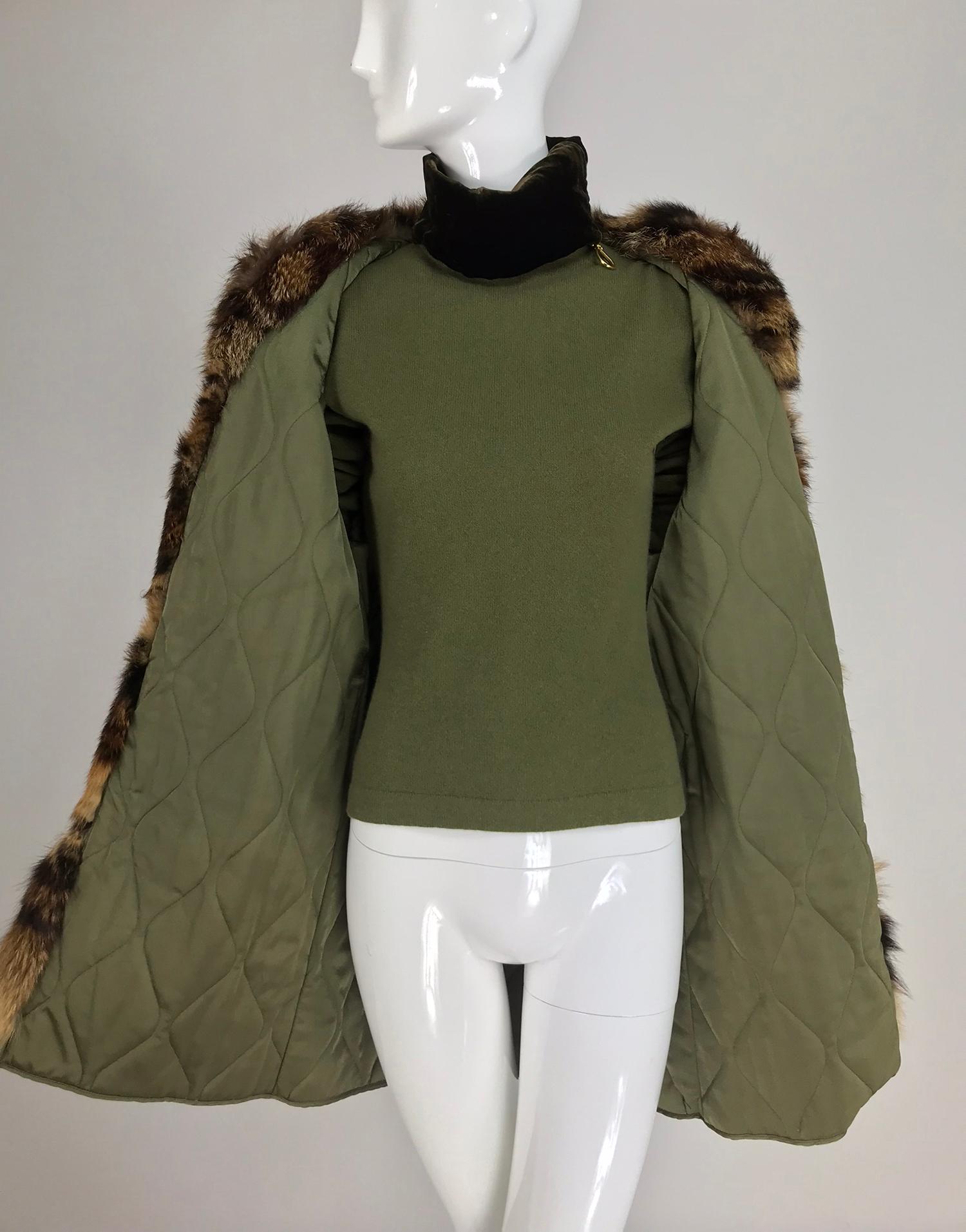Gianfranco Ferre Olive Velvet and Fur Trimmed quilted jacket and sweater 1990s 5