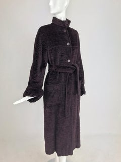Fendi Aubergine Faux Karakul Belted Coat 1990s