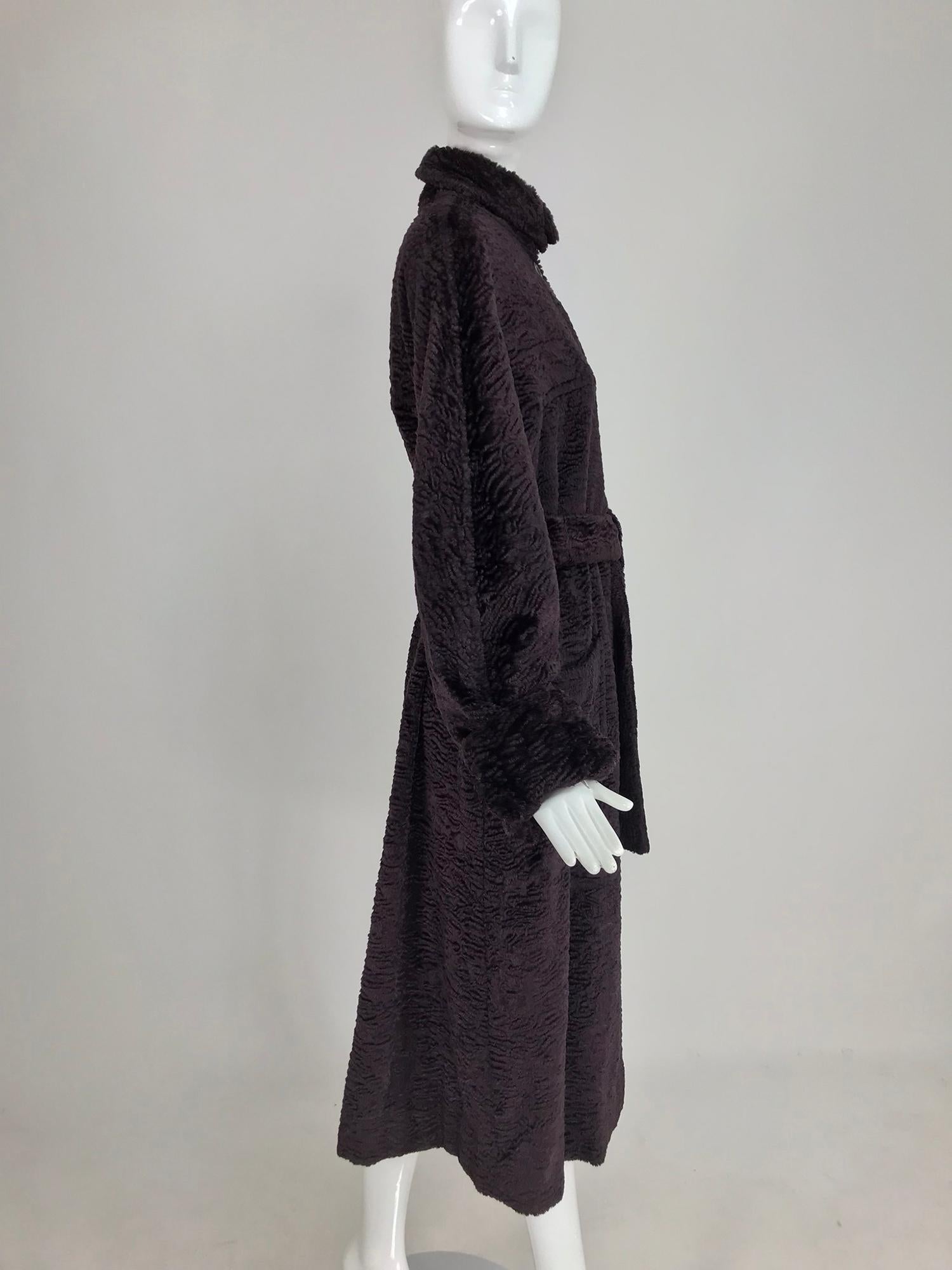Women's Fendi Aubergine Faux Karakul Belted Coat 1990s