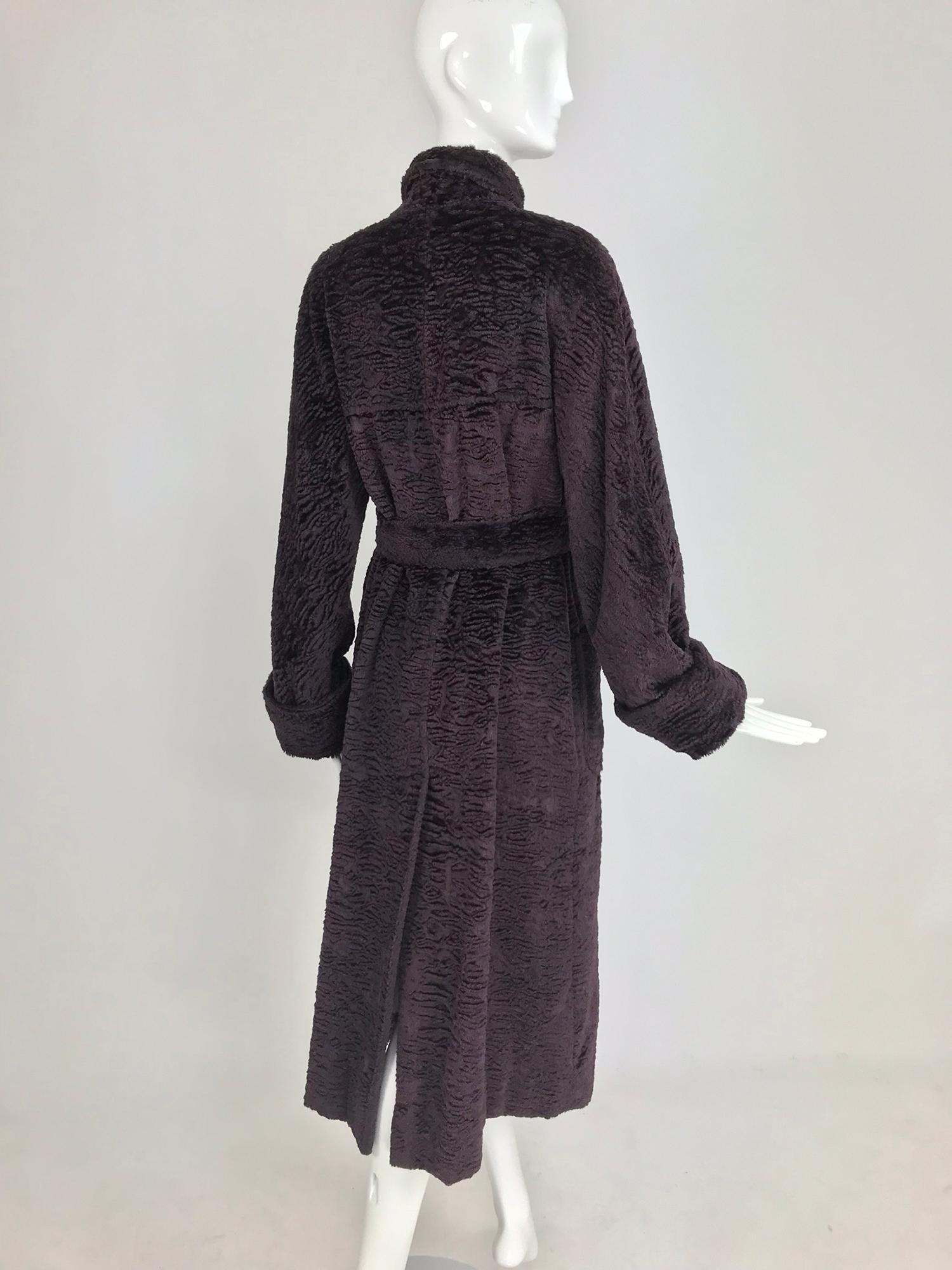 Fendi Aubergine Faux Karakul Belted Coat 1990s 3