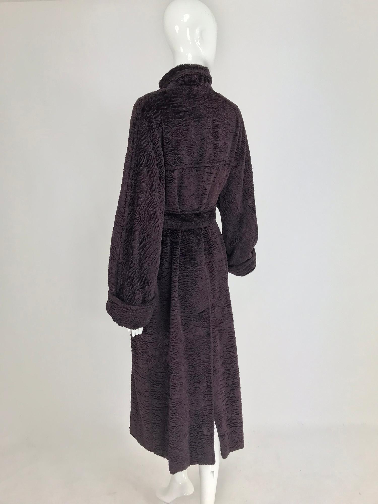 Fendi Aubergine Faux Karakul Belted Coat 1990s 6