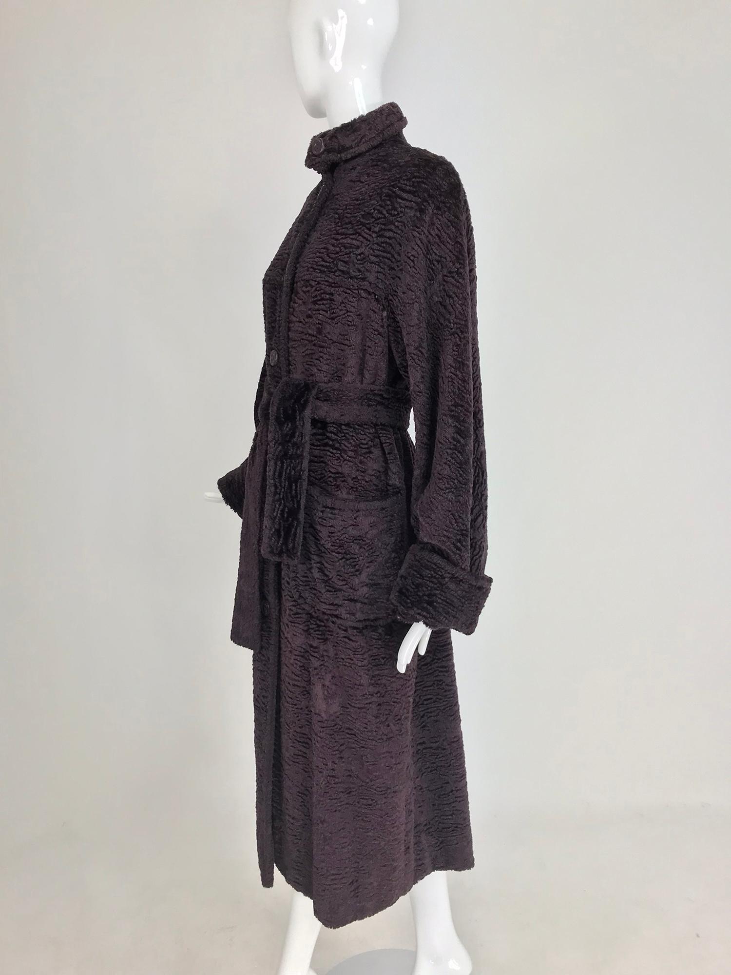 Fendi Aubergine Faux Karakul Belted Coat 1990s 9