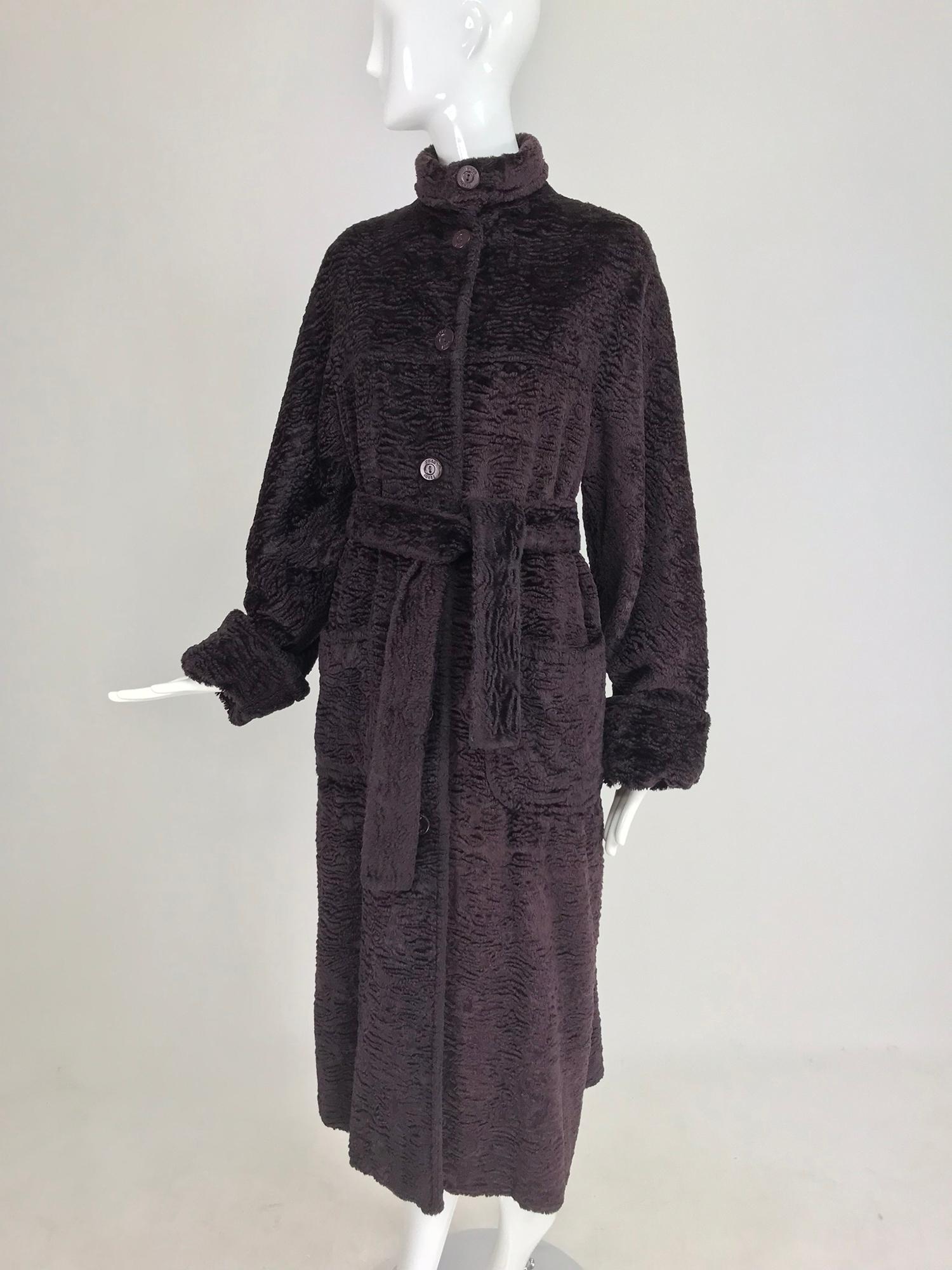 Fendi Aubergine Faux Karakul Belted Coat 1990s 11