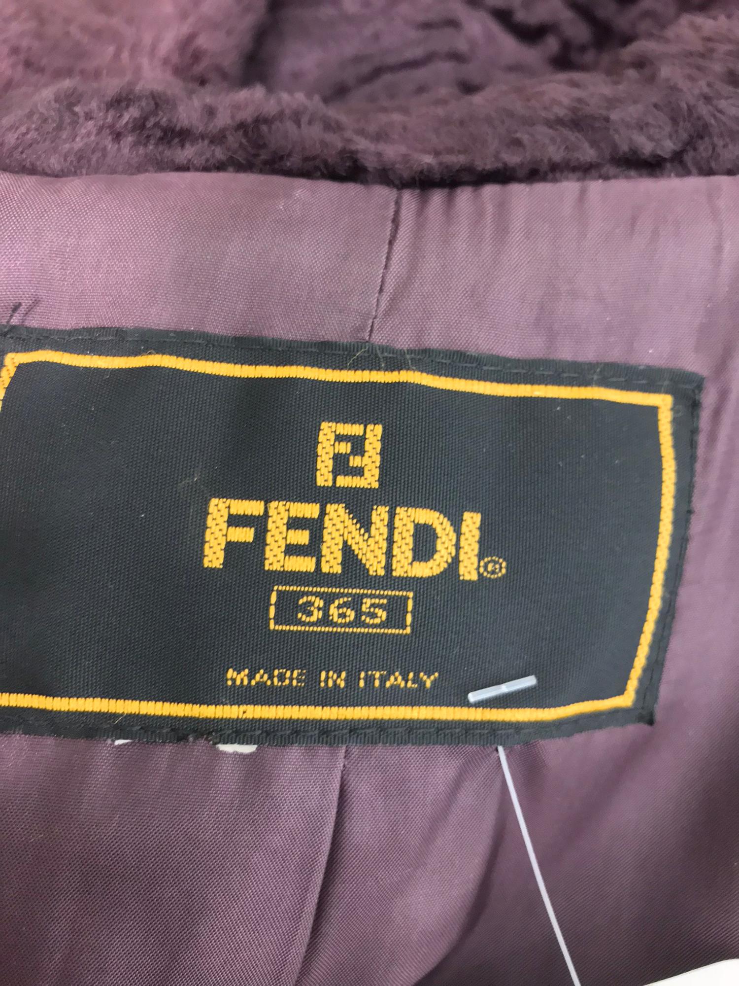 Fendi Aubergine Faux Karakul Belted Coat 1990s 13
