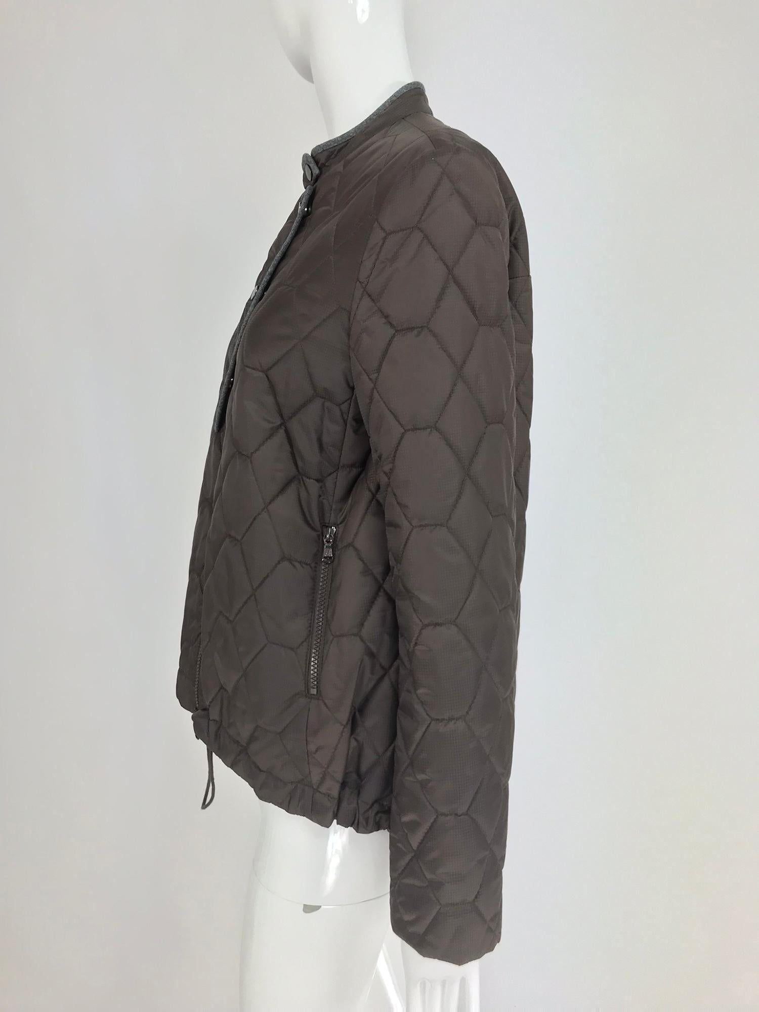 Black Brunello Cucinelli Chocolate Brown geometric pattern Quilted Sport Jacket 42