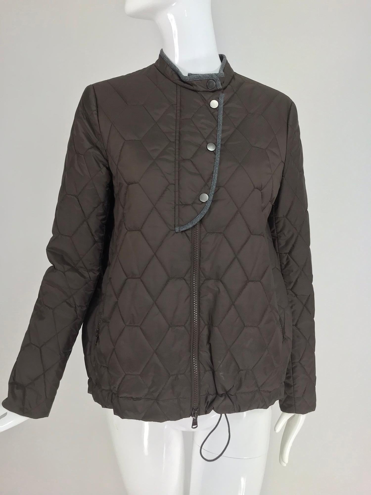 Brunello Cucinelli Chocolate Brown geometric pattern Quilted Sport Jacket 42 8