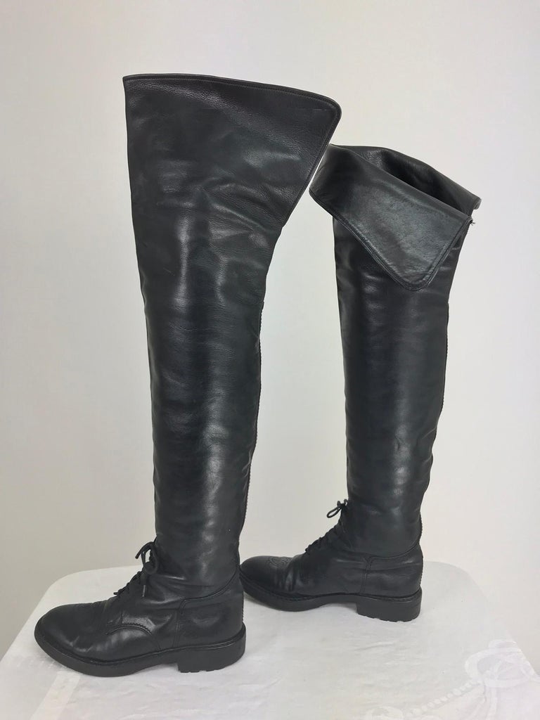 Chanel Over the knee black leather riding boots Claudia Schiffer worn ...
