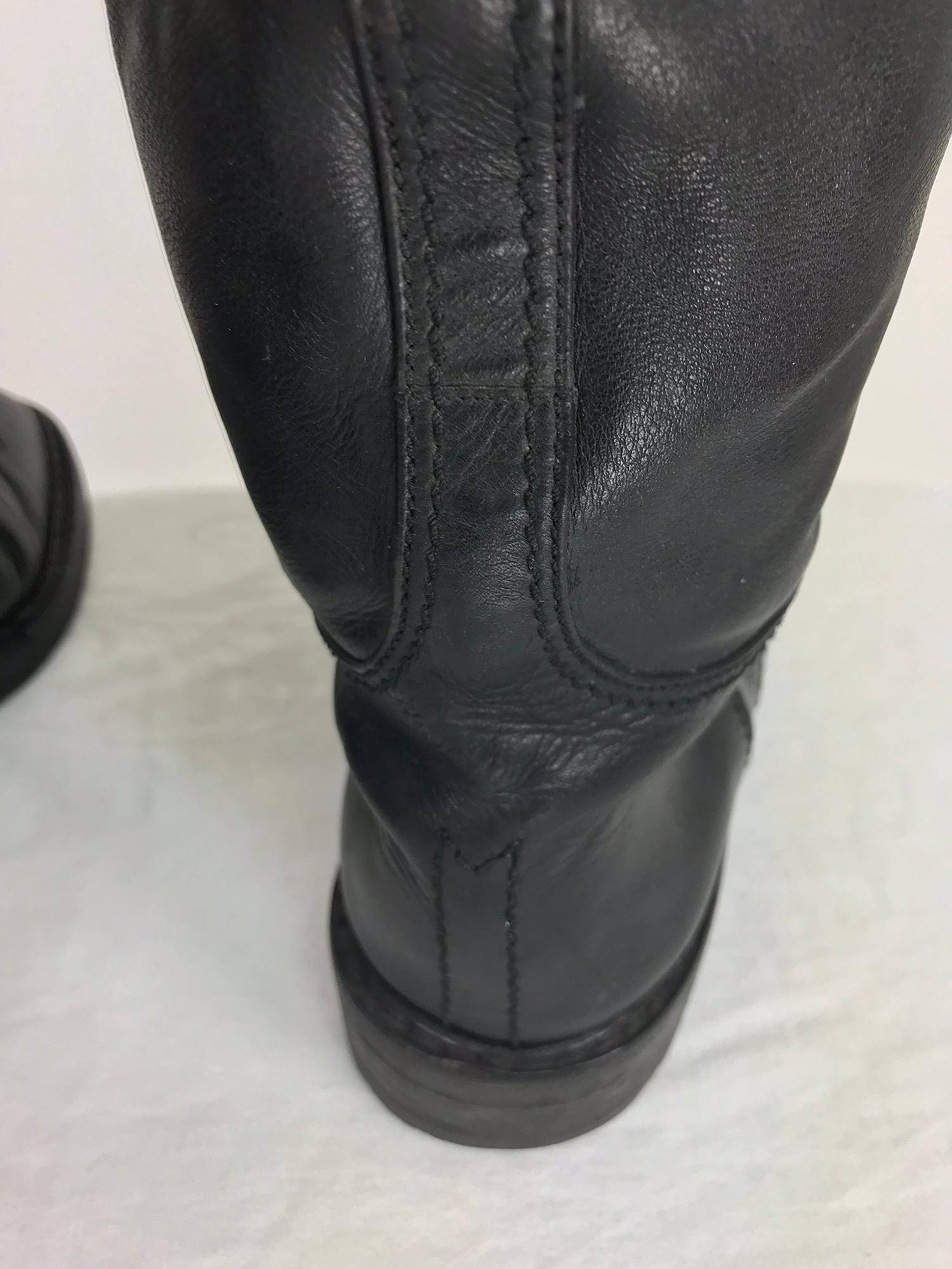 Chanel Over the knee black leather riding boots Claudia Schiffer worn 1990s 1