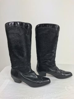 Black embossed alligator leather and black hair calf cowboy boots 1980s