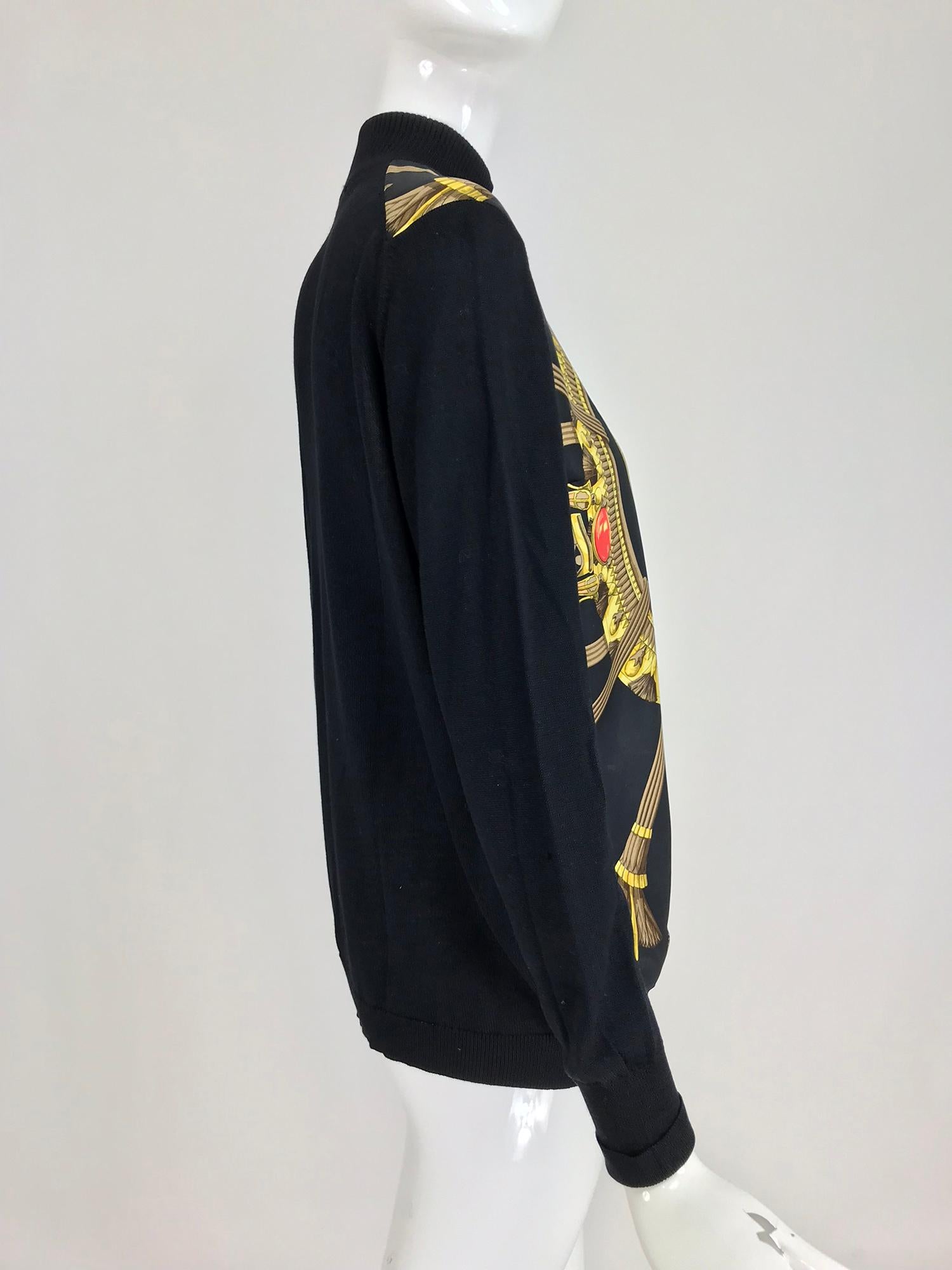 Hermes Scarab Scarabees et Pectoraux black silk twill scarf sweater 1970s Rare 4