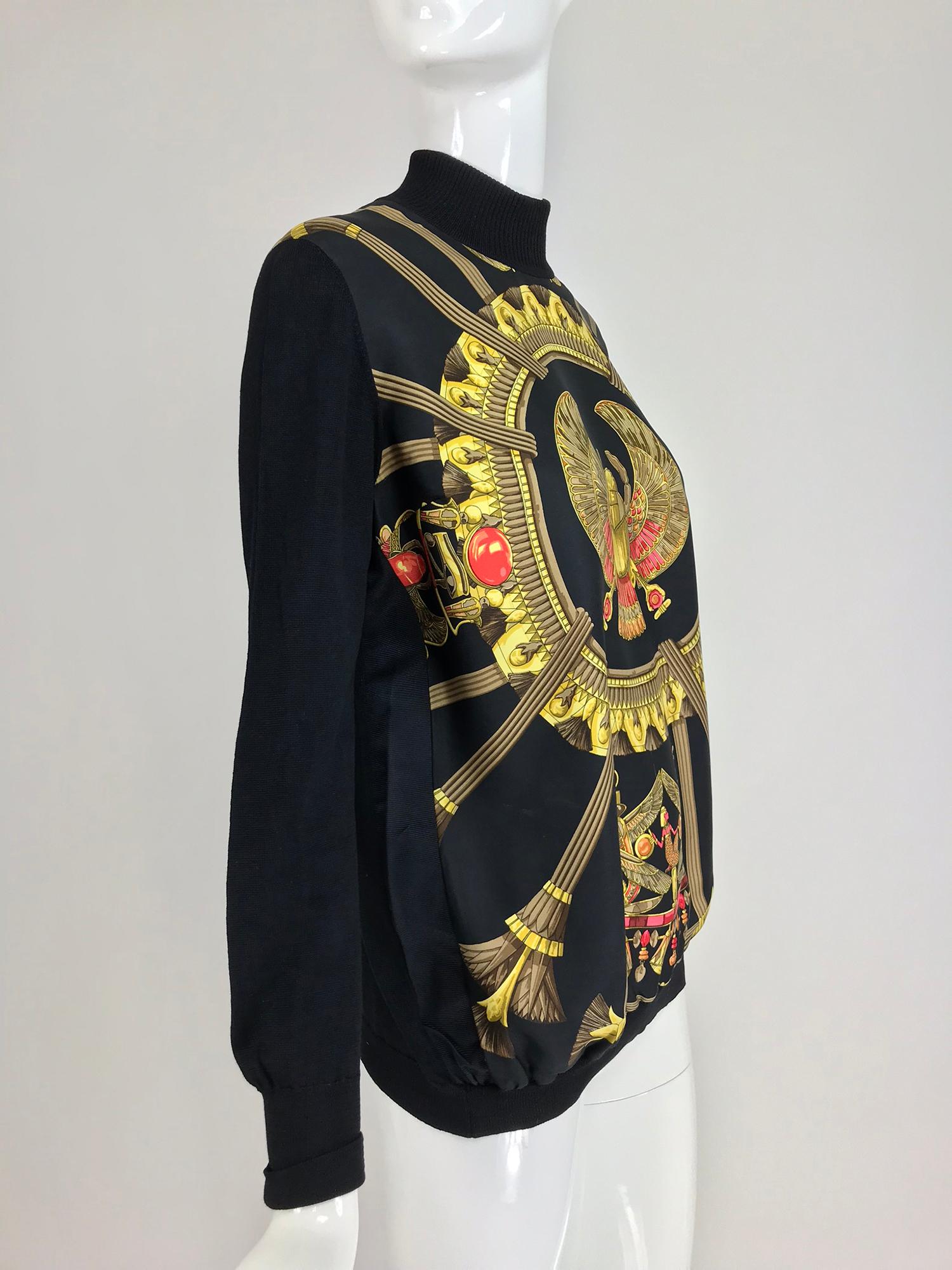 Hermes Scarab Scarabees et Pectoraux black silk twill scarf sweater 1970s Rare 5