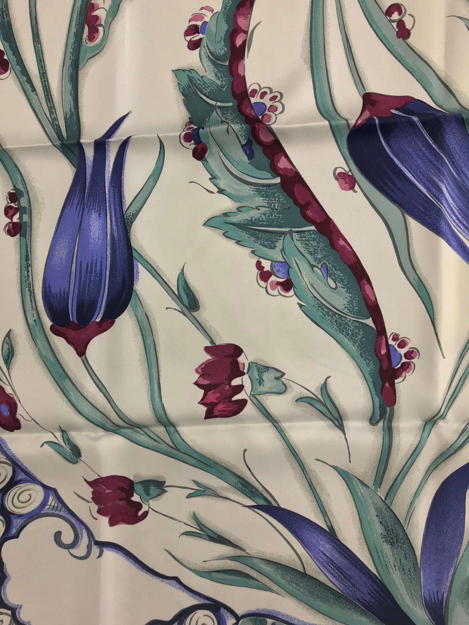 Gray Hermes Ceramique Ottomane Laurence Bourthoumieux Blue Silk Scarf 35 x 35 