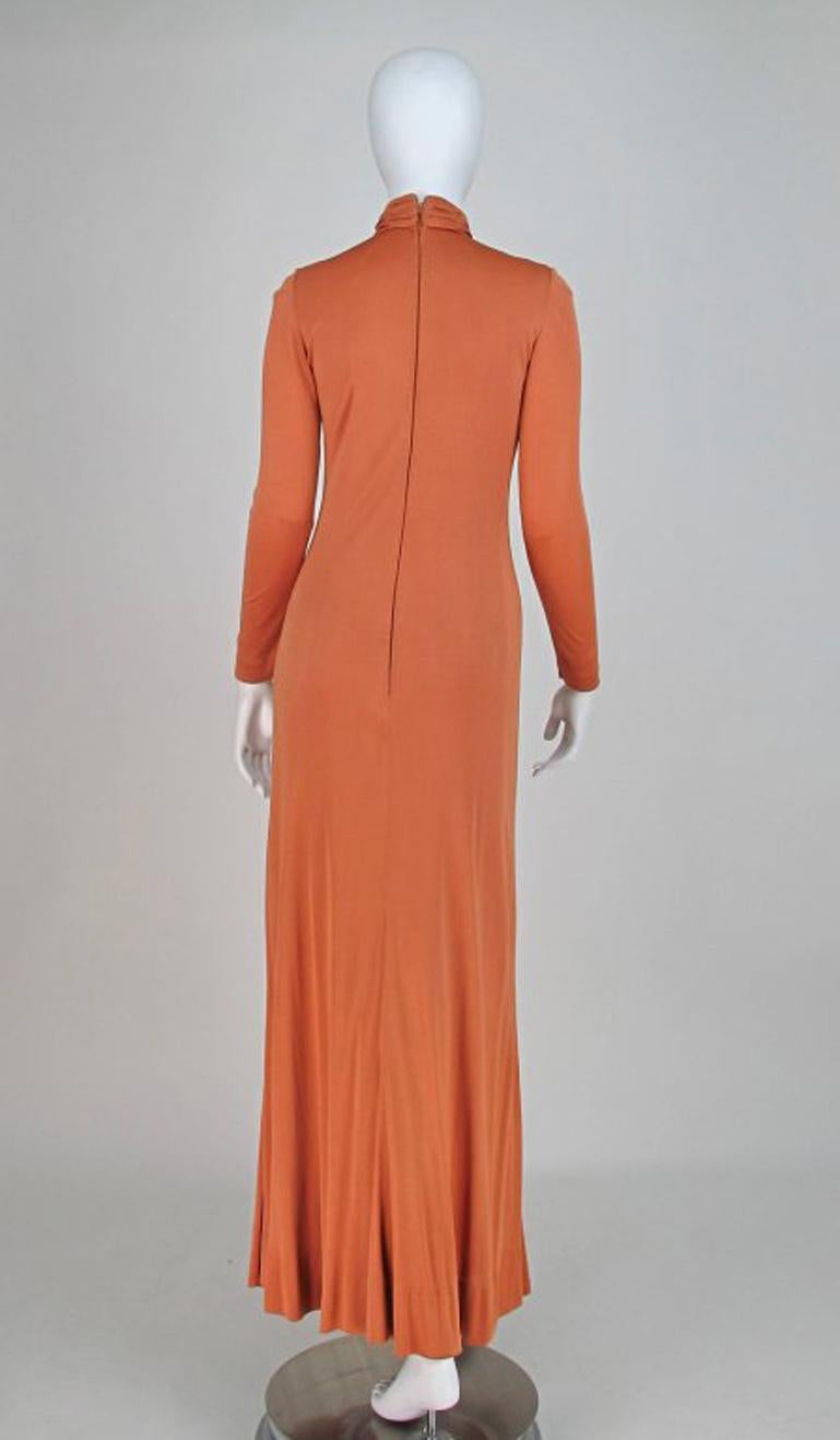 Orange Christian Dior New York silk jersey maxi dress 1970s